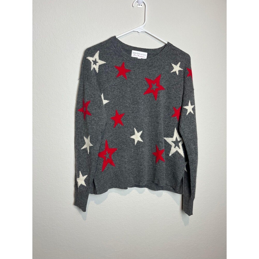 Design History Sweater Womens Medium Gray 100% Cashmere Star Pullover Knit